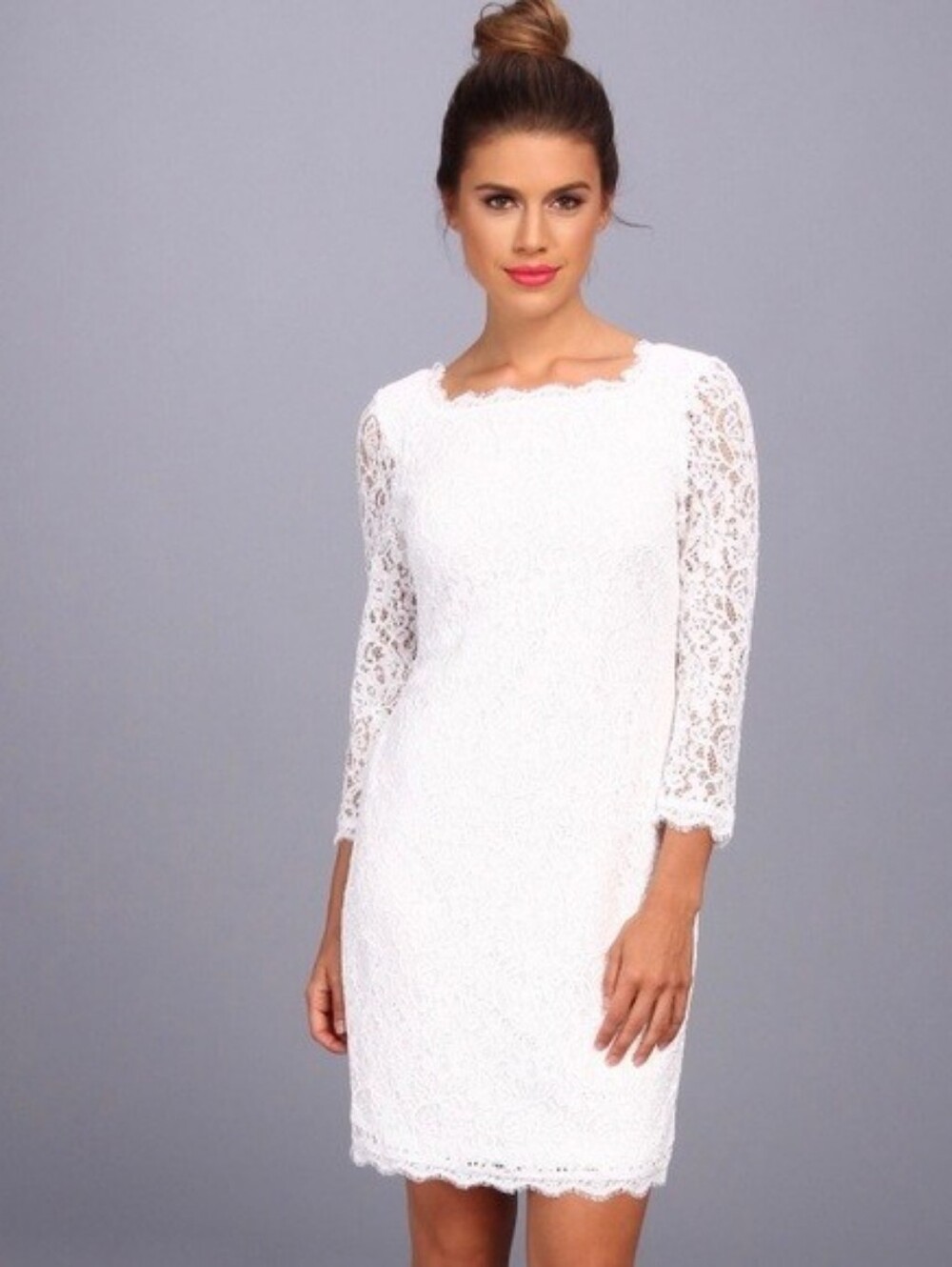 Adrianna Papell White Lace Mini Dress Zipper Back - Size 8